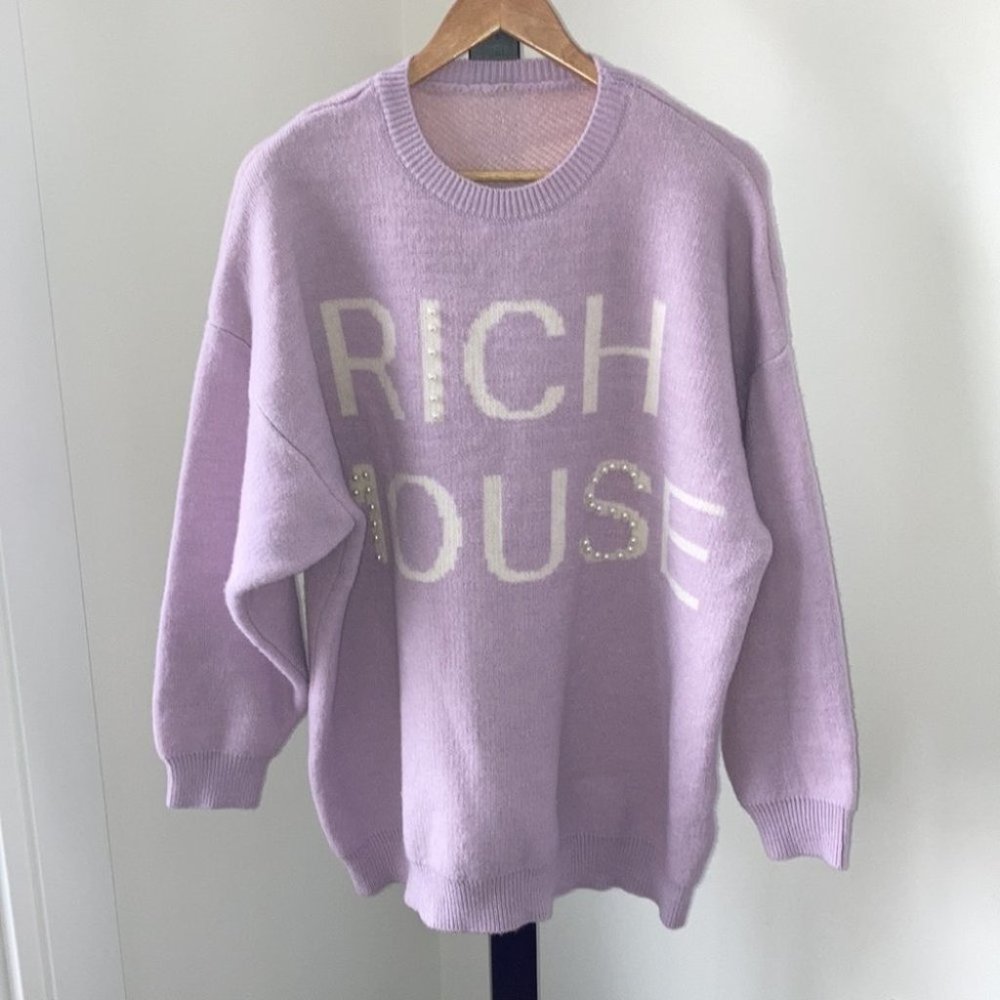 Rare Pastel Purple Knit Oversized Cat Sweater - Picture 1 of 9